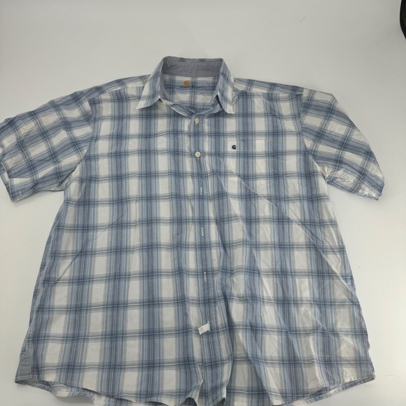 Carhartt Other - Carhartt Mens XL Button Up Short Sleeve Blue Plaid Work‎ Casual Shirt